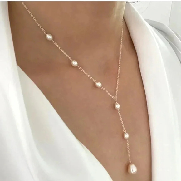 Freshwater Pearl 925 Silver T Style Necklace - Picture 1 of 4